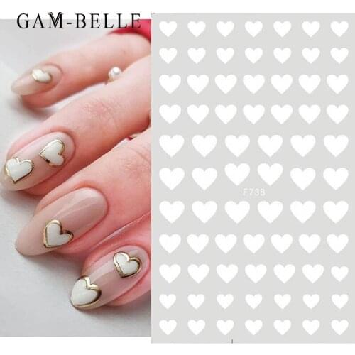 GAM-BELLE 1 Sheet Nail Art Sticker Black White Stars Heart Geometric Self-Adhesive Nail Decals Sliders Manicure Decoration