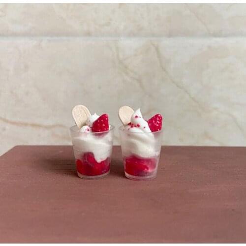 1 Pc Mini Strawberry Mousse Ice Cream Cup Model Mini Food Doll House Accessories