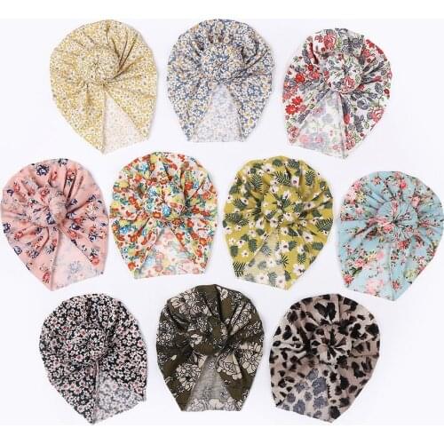 20pc Floral Prints Baby Hat Round Knot Baby Girls Hat Donuts Turban Head Wraps Baby Kids Bonnet Beanie Newborn Photography Props