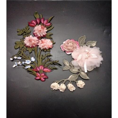 3d pink Flower Embroidered Applique patches for clothing sewing skirt fabric patch garment Accessories Diy decoration