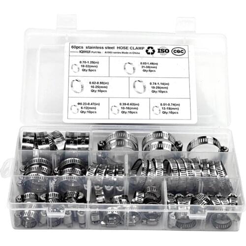 60PC Stainless Steel Adjustable 6-38mm Range Worm Gear Hose Clamp, Fuel Line Clamp for Plumbing Auto and Mechanical Applications