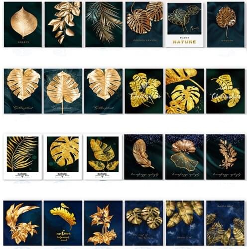Abstract Golden Plant Leaf Leaves Wall Picture Poster Nordic Modern Style Canvas Print Painting Art Aisle Living Room Decoration