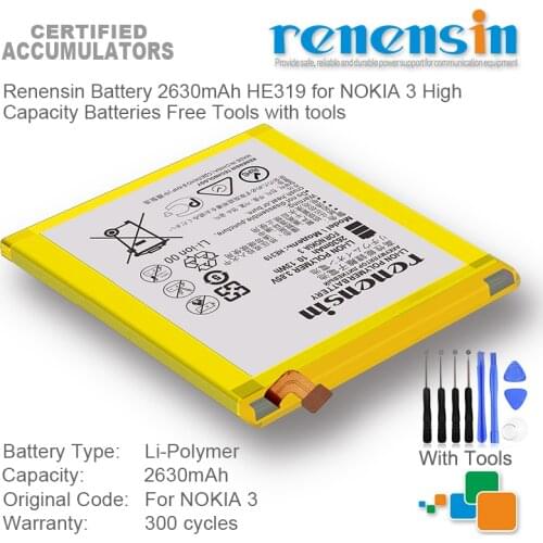 Renensin Battery 2630mAh HE319 for NOKIA 3 High Capacity Batteries Free Tools with tools
