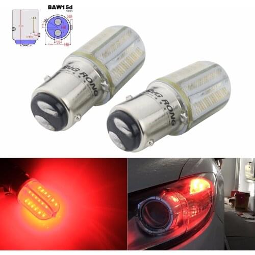 ANGRONG 2x 567 PR21/5W BAW15d Red COB LED Bulbs Rear Tail Brake Stop Light Lamp 12V For Ford(CA320)