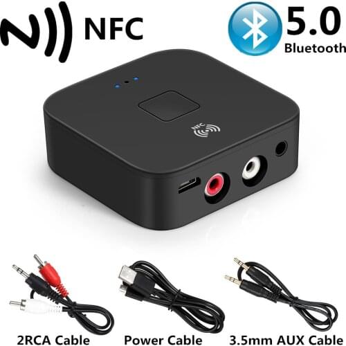 Micro USB 2 RCA NFC V5.0 Bluetooth Receiver Car Music kit 3.5mm AUX Audio Receiver Wireless Adapter Stereo Right Left Sound