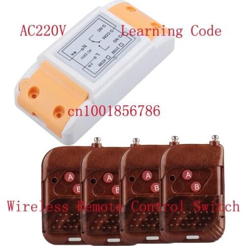 220V 10A 1CH RF wireless remote control system 1 Receiver&4 Transmitter Learning code adjustable control switch