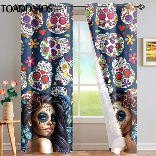 TOADDMOS Sugar Skull Print Brand Kitchen Full Shade Draperies Bedroom European Style Blackout Curtains Home Room Treatment 2021