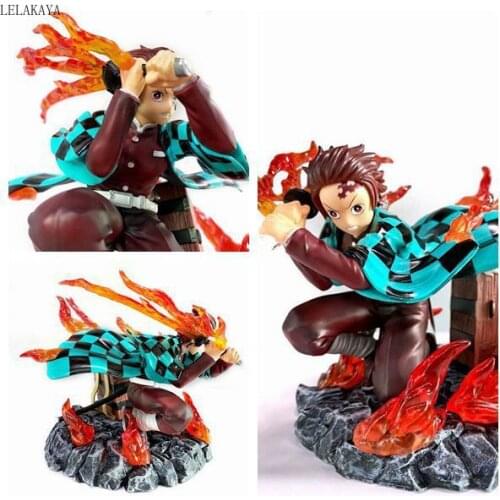 New arrival Anime Demon Slayer: Kimetsu no Yaiba Kamado Tanjirou Fighting With Fire PVC Action Figure Collection Model Toys Doll