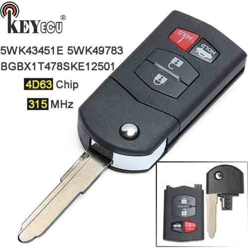 KEYECU 315MHz 4D63 BGBX1T478SKE125-01 5WK43451 5WK49783 Flip 3+1 4 Button Remote Key Fob for Mazda 3 6 MX-5 Miata CX-7 CX-9 RX-8