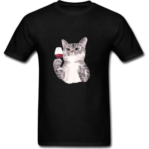 Cotton T-Shirt Fashion Summer Cat Wine T-shirt 3D Printed Men for Women Shirts Tops Funny Cotton Black Tees