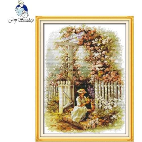 Joy Sunday Garden girl Counted Cross Stitch 11CT 14CT Cotton Cross Stitch Handmade Cross Stitch Kits Embroidery DIY Needlework