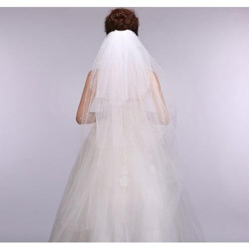 HS Kellio Layered Short Length Wedding Veil With Pearls