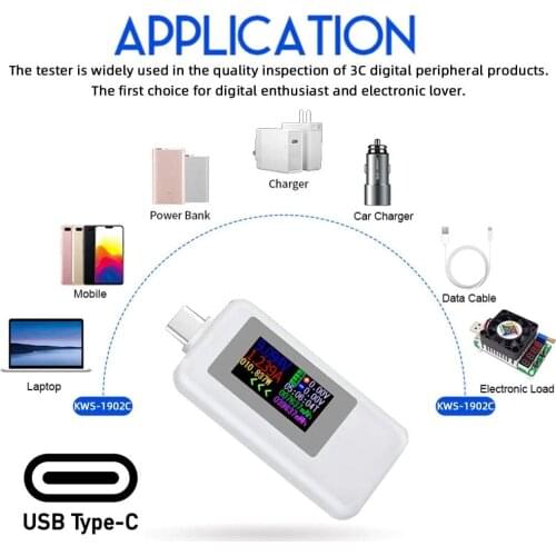 Type-C USB power meter,USB C voltage tester multimeter 0-5A 4-30V ammeter tester,USB-C charger tester, color display C-type volt
