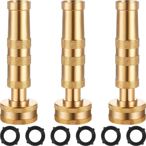 3 Pieces 4 Inch Brass Hose Nozzle Adjustable Garden Twist Hose Nozzle with 6 Pieces Garden Hose Rubber Washers