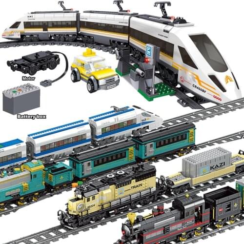 KAZI Technic Creator City Train Station Tracks Rail Power Function Motor Building Blocks Bricks DIY battery box Toys For kids