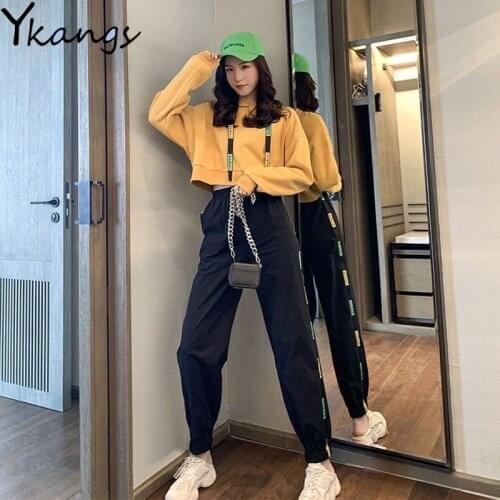 Two-piece Suit shirt blouse Hip Hop High Waist Harem Pants Womens Joggers Cool Print Pants Drawstring Trouser Women Cargo Pants