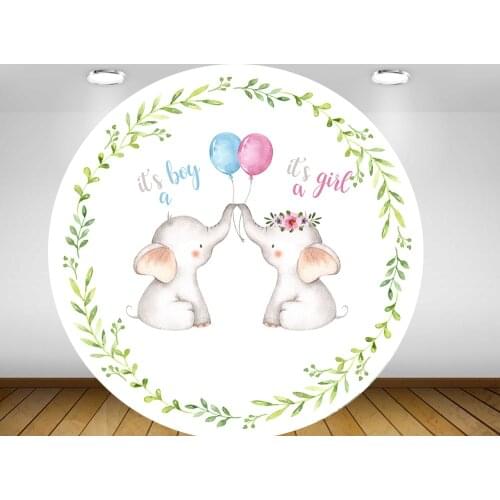 Round circle background Gender reveal boy or girl Backdrop baby shower cute elaphant Party table Covers decoration YY-473