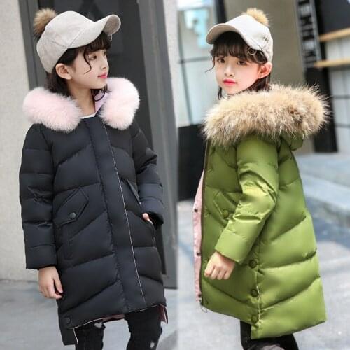Hot 2019 girls Winter duck down Jackets Girls Fashion Fur Collar Letters Coats Girl Thickening Hooded Warm Jacket kids clothes