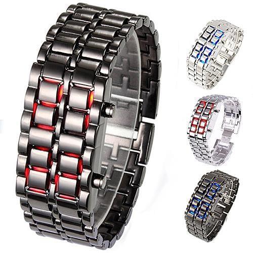 Men Women Lava Stainless Steel LED Digital Quartz Bracelet Watch Wristwatch Electronics Bracelet