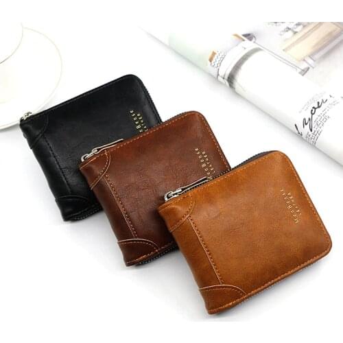 MenBense New Men Short Wallet Casual Fashion Large-capacity Multi-card Slot Retro Zipper Wallets Mini Clutch Bags Coin Purse