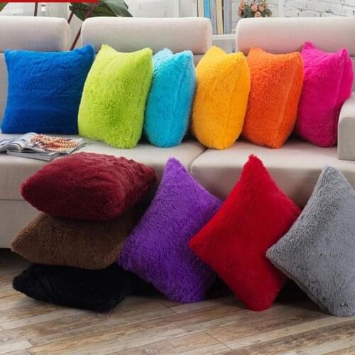 Cushion Cover Solid Long Plush Pillow Cushion Cover Home Decor Plush Pillowcase Cushion Covers for Sofa Seat Chair Car