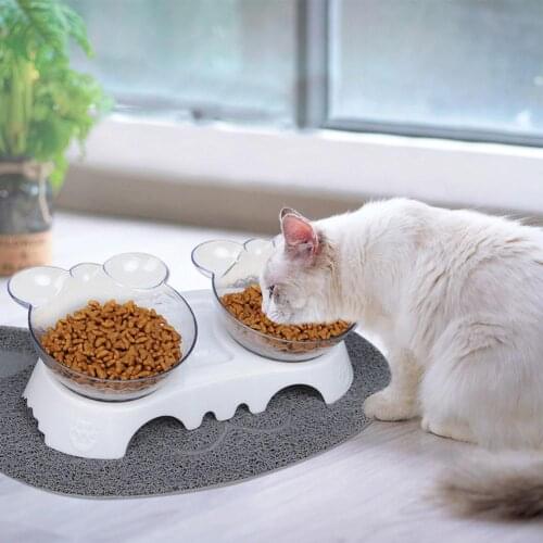 Non Slip Double Cat Bowl With Raised Stand Pet Food Cat Feeder Protect Cervical Vertebra Cat Food Bowl For Dogs Pet Products