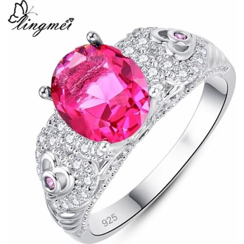 Lingmei Fascinating Wedding Rings For Women Oval Zircon Silver Color JewelryRing Size 6-9 Gorgeous Excellent Christmas s