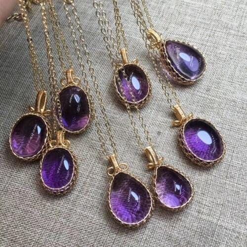Gemstone Amethyst Color Oval Waterdrop Crystal Pendant Necklace Lady Wedding Jewelry Natural Crystals Quartz High Quality