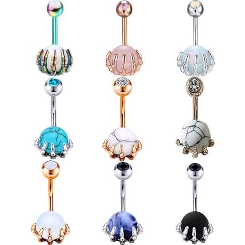 Punk Surgical Steel Round Ball Navel Piercing Rings Opal Turquoise Belly Button Rings Crystal Zircon Nombril Unisex Body Jewelry