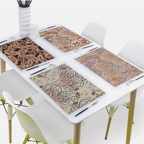 Flower Print Placemat for Dining Table Retro Pattern Drink Coasters 32x42cm Rectangle Coaster Tableware Mat Kitchen Decorat
