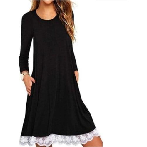 Hot Casual Short Dresses Women O-neck Long Sleeve Summer Autumn Loose Dress Plus Size Woman Clothing