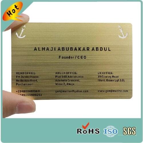 Credit card size Engraved or Etched Logo Vaccum gold Brushed Metal Business Card