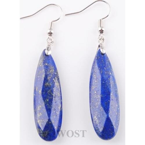 Natural Stone Lapis Lazuli Earrings Reiki Beads Dangle Hook Drop Earring Vintage Polygon for Female Jewelry Gift QR3200