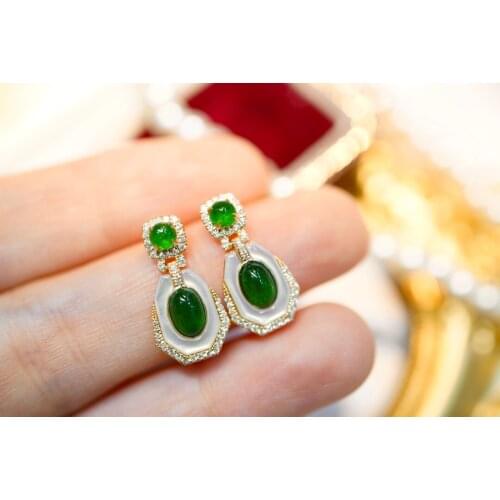 SX Solid 18k Gold About 1ct Nature Green Emerald Gemstones Diamonds Earrings for Women Fine Jewelry Birthday Presents