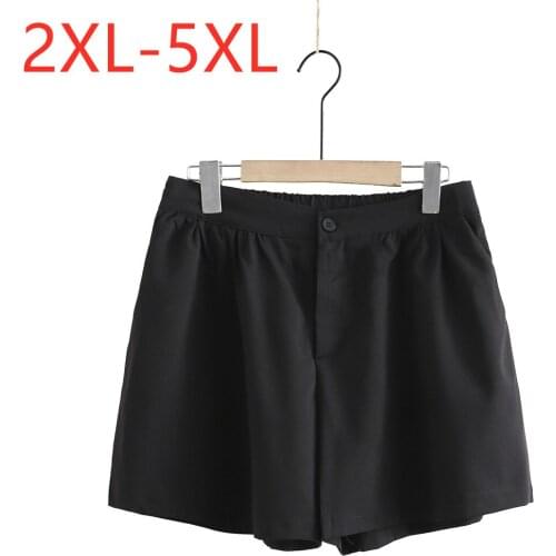 New 2021 Ladies Summer Plus Size Shorts For Women Large Loose Casual Black Wide Leg Pocket Shorts 2XL 3XL 4XL 5XL