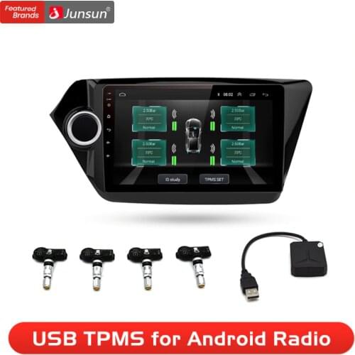 Junsun USB Tire Pressure Monitoring Alarm System Android navigation TPMS With 4 Internal Sensors for Car DVD Player Navigation