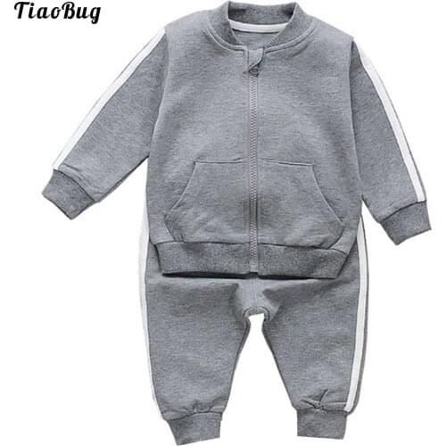 2Pcs Toddler Girls Boys Spring Autumn Sport Suit Round Neck Long Sleeves Front Zipper Closure Pocket Coat Top Pants Sport Outfit