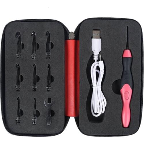 NOCM USB Charging LED Glow Crochet Hook With Led 9 Sizes Hooks Emergency Lighting Knitting Needles Replaceable Top Hook Sewing