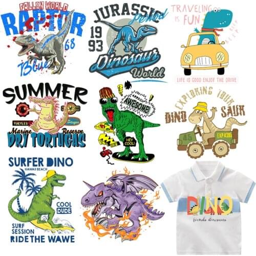 Iron on Jurassic Cretaceous Dinosaur Patches For Clothes Child DIY Applique Heat Transfer Vinyl Letter Animal Patch Sticker F