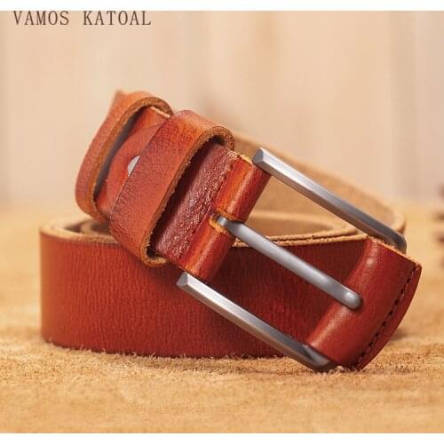 VAMOS KATOAL Crown leather mens belt classic pin buckle fashion design vintage youth jeans decorative high quality new belt