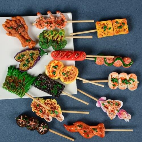 Baked Skewer Simulation Food Leek Potato Beef Fridge Magnet 3D Decoration Refrigerator Paste Post Message Magnetic Paste Magnet