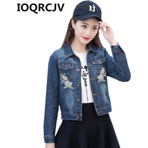 Women Basic Jackets Coats 2019 Autumn New Vintage Denim Jacket Femme Elegant Embroidery Casual Jean Jacket Bomber Outwear R581