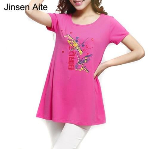 Jinsen Aite Plus Size L-4XL Female T Shirts Cotton Print Short Sleeve Top O-neck Women T Shirt Loose Casual Fashion Tops JS261