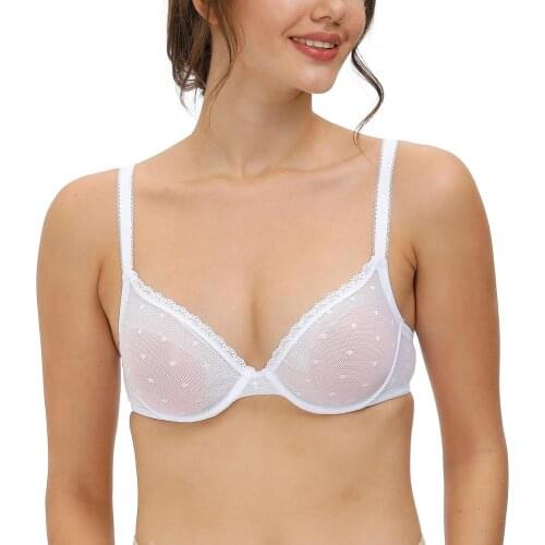 White Bras For Women Thin See Through Sexy Bra Lace Mesh Hollow UK US EU CA Size 32 34 36 38 40 42 44 A B C D DD E DDD F Cups