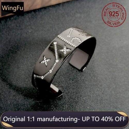 S925 sterling silver black inlaid zircon open female fashion bracelet luxury brand Monaco jewelry gift