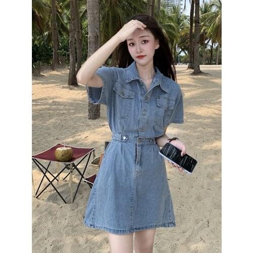 Denim Dress Womens Summer 2021 New Design Small Elastic Waist Slim Slim Temperament Short Skirt Fashion