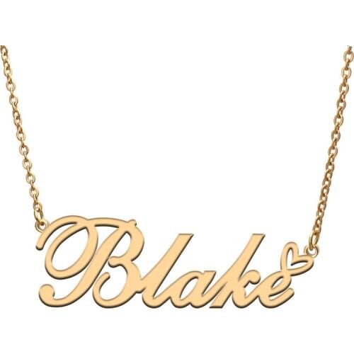 Love Heart Blake Name Necklace for Women Stainless Steel Gold & Silver Nameplate Pendant Femme Mother Child Girls Gift