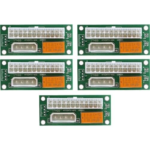 5 Pcs)Dual PSU Power Supply Sync Adapter Add2Psu ATX 24Pin to 4Pin Molex Synchronous Connector Riser Cable Miner Mining