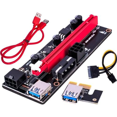 DHL 50Pcs PCI-E Pcie Riser 009 Express 1X 16x Extender PCI E USB Riser 009S GPU Dual 6Pin Adapter Card SATA 15pin For BTC Miner