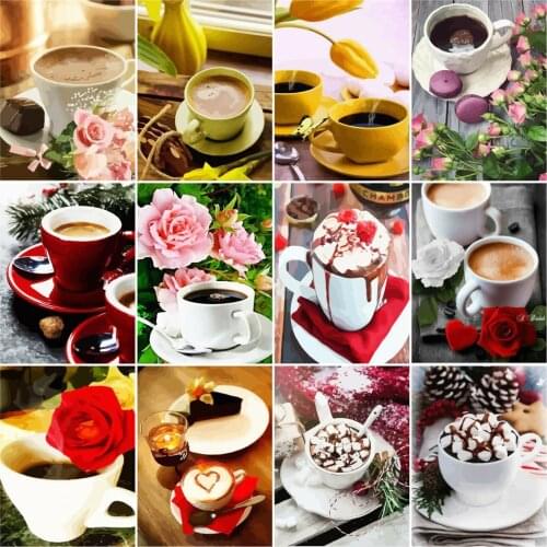 AZQSD Oil Painting By Numbers Coffee Cup Unframe DIY Unique Gift Coloring By Numbers Flowers Picture For Living Room Home Decor